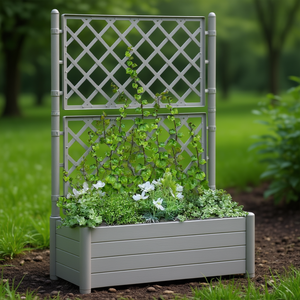 Jardinière avec treillis 39,4x16,9x55,9 pouces en PP gris pierre, design moderne pour usage extérieur - Product Image 2