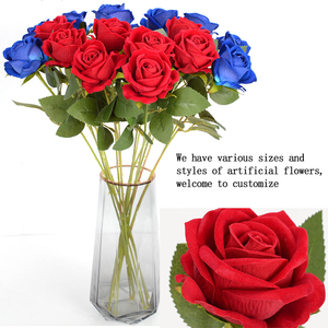 Multiwarna Palsu Merah Putih Pink Biru Ungu Hijau Sutra Flores Beludru Faux Bunga Tunggal Mawar Buatan untuk Pernikahan Dekorasi Rumah - Product Image 4