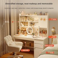 Commode de chambre à coucher simple et moderne deux-en-un de style crème, bureau d'ordinateur en chêne avec miroir éclairé, coiffeuse intégrée