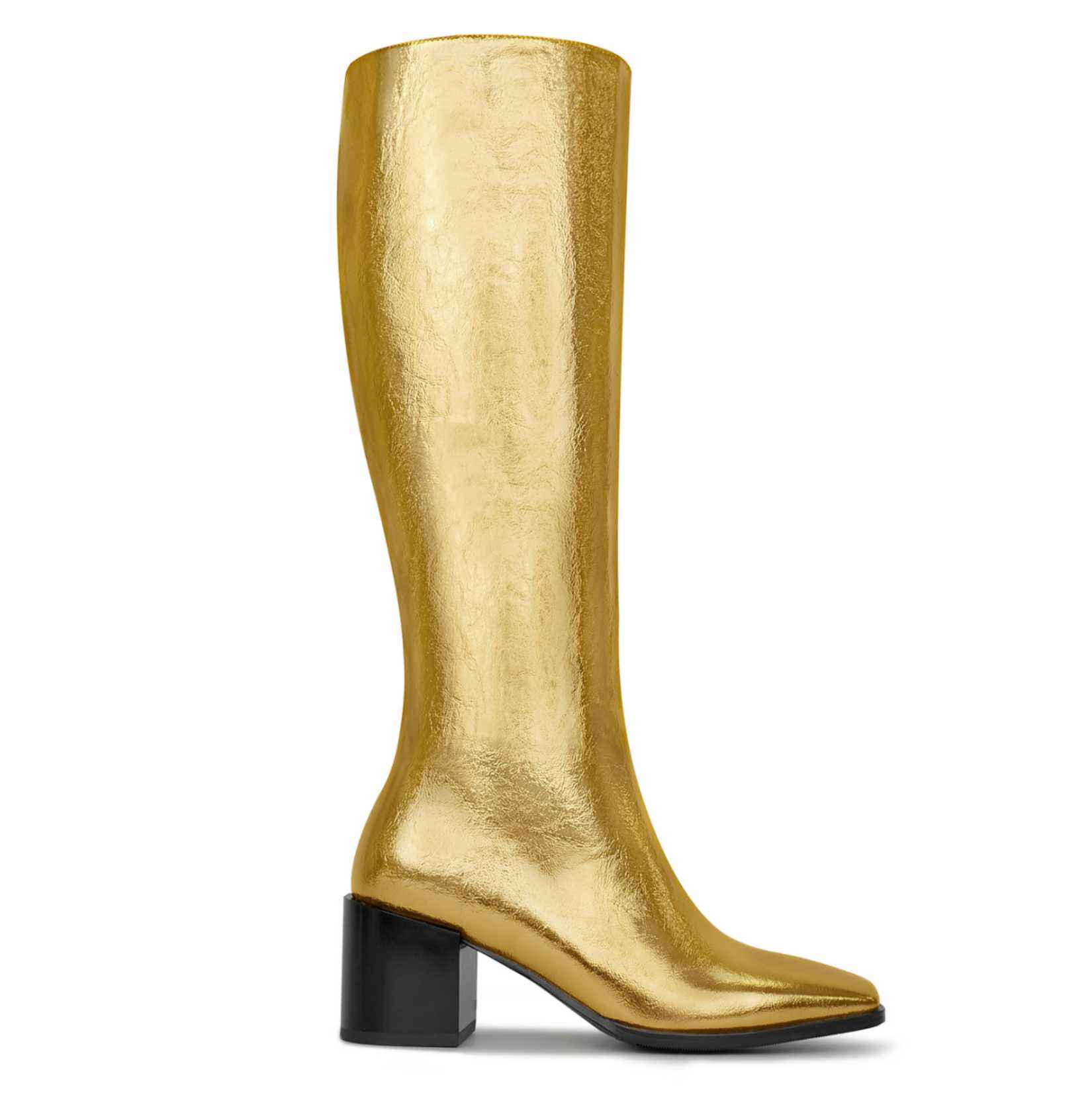 0WETKISS Wholesale Party Wear Gold Gogo Boots Square Toe Ethnic