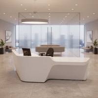 Comptoir d'accueil personnalisé blanc au design moderne avec logo rétroéclairé, forme, taille et couleur personnalisables pour hôpital, hôtel, bureau, immeuble