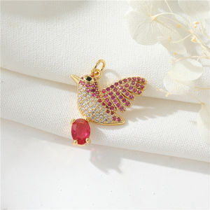 Liontin Emas 14K Zirkon Bentuk Kuda Burung Hati Busur dan Anak Panah Semanggi Berdaun Empat Enamel Aksesoris DIY Pembuatan Perhiasan - Product Image 4