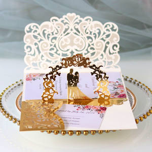 Tarjetas de felicitación 3D de papel perlado cortado a láser, ecológicas y personalizables, para bodas y invitaciones festivas, estilo europeo-americano, en stock, de gran profundidad. - Product Image 3