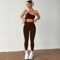 Ensemble élégant 2 pièces sans couture pour femme : soutien-gorge de yoga épaules dénudées et pantalon slim – Tenue de sport extensible pour gym et fitness