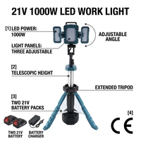 Projecteur LED portable 21V 1000W avec trépied télescopique pour éclairage extérieur