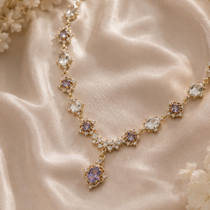 Collar de Cristal Chapado en Oro de Lujo para Mujer, Elegante Collar de Novia con Piedra Púrpura, Joyería de Moda, Regalo - Product Image 2