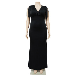 <span class=keywords><strong>Abbigliamento</strong></span> Donna Taglie Forti all'Ingrosso, Nuova Collezione <span class=keywords><strong>Moda</strong></span>, Abito Lungo Aderente Sexy con Scollo a V e Frange, Maniche Lunghe - Product Image 2