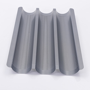 Moule à baguette en acier au carbone, 3 cavités, antiadhésif, en forme de U, pour la cuisson du pain français, gris sidéral - Product Image 2