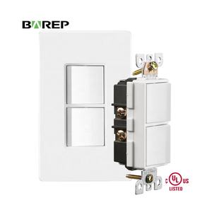 Interrupteur à bascule double décoratif blanc Barep homologué UL, unipolaire 15A 120V, à encastrer, <span class=keywords><strong>plaque</strong></span> murale incluse - Product Image 1