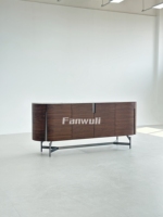 Meuble TV de luxe en placage de noyer, style Mid-Century Modern, console de rangement multicouche en bois massif pour salon