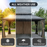 Pergola à toit rigide double en aluminium pour extérieur, avec rideaux moustiquaires imperméables en PE, pour terrasse, balcon, patio, jardin, finition thermolaquée