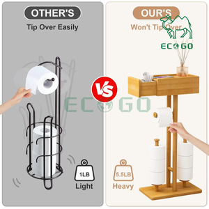 Bamboo Stand <b>Toilet</b> Tissue <b>Holder</b> for <b>Roll</b> Bathroom <b>Free</b> <b>Standing</b> <b>Toilet</b> Paper <b>Holder</b> With Storage - Product Image 2