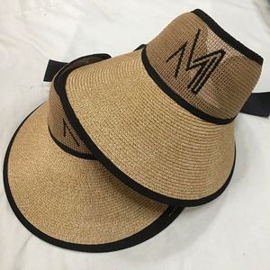 Custom Silk Screen Printing Logo Fashion Lady Beach Straw Visor Back with <b>Bow</b> <b>Big</b> Brim Promotional Seaside Hat - Product Image 3