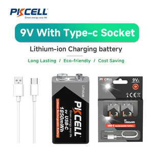 Pkcell USB AA 1850mwh có thể sạc lại pin 9V đôi AA Kích thước pin lithium với sạc cáp - Product Image 2