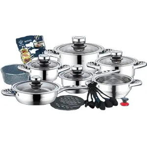 23Pcs European Stainless Steel Combine Lid Cooking Soup Casserole Set with Steamer