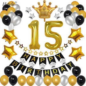 15th Birthday Decorations for Boy Girl Black and Gold Birthday Decorations for 15th and 51st Happy Birthday Party ST858