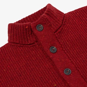 Cardigan da Uomo in Misto Lana Donegal Rosso Maculato con Collo Alto e Dettaglio a Costine sul Colletto - Product Image 3