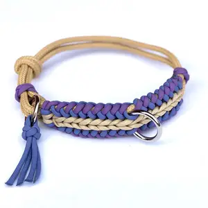 dog collars walking handmade chic custom logo woven adjustable Rope Chevron Braid paracord Overlay padded tassels dog collar