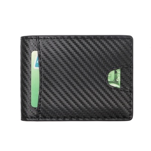 Hot Seller Genuine Leather Carbon Fiber RFID Blocking Slim Minimalist Custom Open Closure Man's Money Clip <b>Wallet</b> - Product Image 1