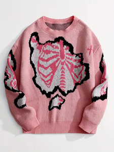 Pull en maille pour femme motif anatomie de la poitrine, col rond, coupe oversize, 100% polyester, style audacieux, Hiver 2026 - Product Image 1