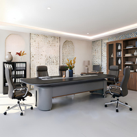 Grande table de réunion rectangulaire à bords incurvés avec rainure de gestion des câbles dissimulée, base épaisse et robuste, bureau de conférence commercial pour bureau
