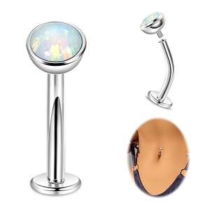 Stainless Steel Navel Ring With Zircon Prong Setting Ball Stud Unisex Body Jewelry For Piercing Gift - Product Image 4