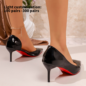 Nouvelles Chaussures Femme Sexy à Talons Aiguilles Pointus en Cuir Verni PU Couleur Vive avec Ouverture Latérale Talons Fins Ronds 7cm MuY1777 - Product Image 1