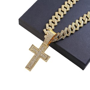 Collar de cadena cubana para hombre con colgante de cruz de aleación de zinc con diamantes completos estilo hip-hop para fiesta - Product Image 4