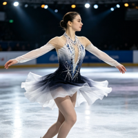 Robe de patinage artistique bleu-noir dégradé avec strass étincelants et maille à manches longues pour enfants et adultes – Idéale pour la compétition et les spectacles