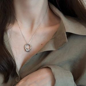 S925 Sterling Silver Knotted <b>Ring</b> <b>Necklace</b> Simple Design Clavicle Chain Women's Jewelry Gift - Product Image 1