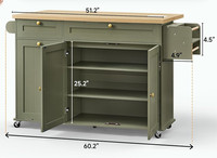 Îlot de cuisine avec plateau rabattable et étagère à épices, chariot de cuisine avec armoire de rangement pour déchets, table mobile pour cuisine