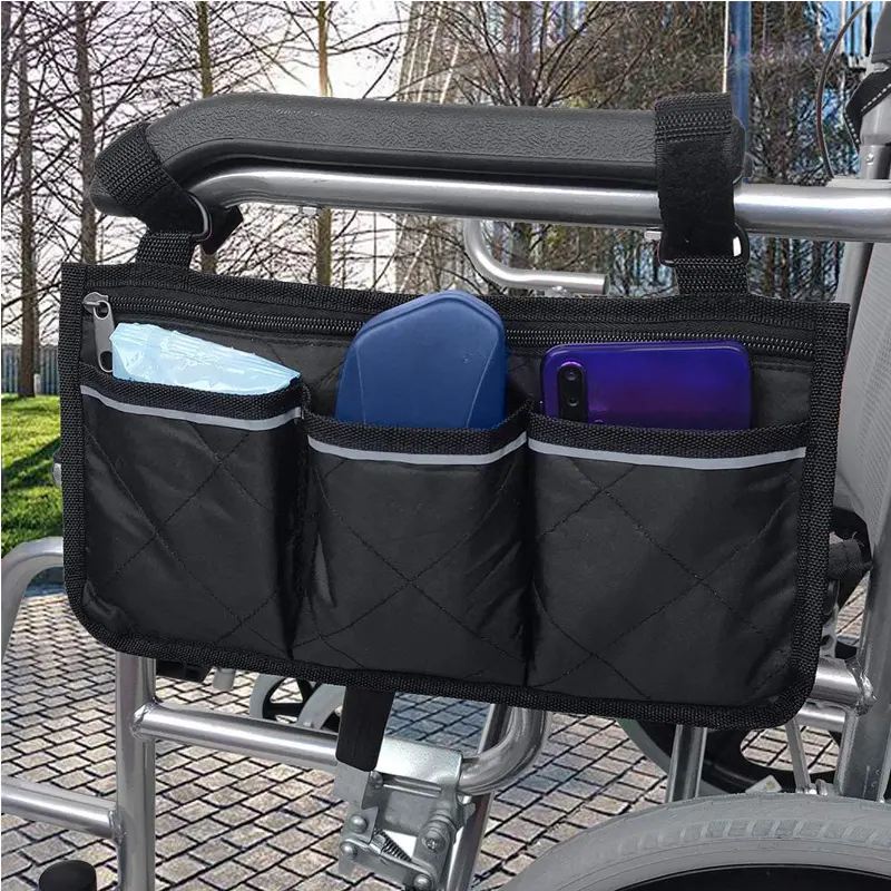 Nhãn Hiệu Riêng Walker Bag Tay Miễn Phí Lưu Trữ Bag Ngoài Trời Tập Tin Đính Kèm Handicap Side Pouch Cho Rollator Xe Lăn Folding Walkers