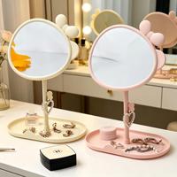 Miroir de maquillage de bureau rotatif en plastique à simple face avec grossissement 1x, idéal pour les étudiants en résidence universitaire, avec un design nœud papillon style princesse