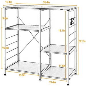 ชั้นเก็บของในห้องครัว,ชั้น <span class=keywords><strong>Stank</strong></span> ตู้เก็บของในครัวชั้นวางไมโครเวฟทำจากไม้พร้อมตะขอโลหะที่วางของและชั้นวางสีขาว - Product Image 6