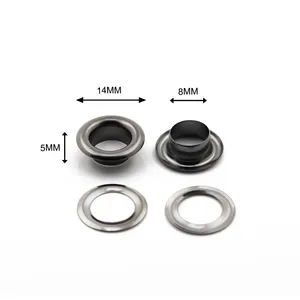 Ojal de metal de 8mm para bolsos de cuero, sin plomo, plateado, negro