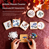 Sous-verres mosaïques DIY de la série florale faits à la main, plaques isolantes thermiques, kit créatif pour cours d'art avec motifs de collage, formes circulaires et carrées