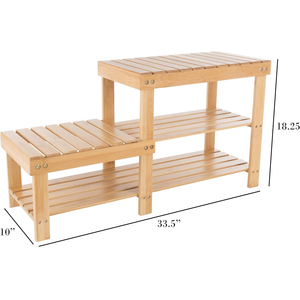 Zapatero de bambú con 2 capas de arreglo de asiento de madera y taburete de almacenamiento de zapatos - Product Image 2