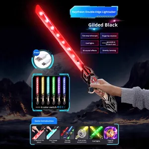 Épée laser télescopique rotative à double lame tourbillonnante et scintillante en plastique LED, jouet lumineux pour enfants, cadeau d'anniversaire pour garçons - Product Image 6