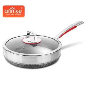 Kitchen Cookware Non Stick Cooking Wok Pan Stainless Steel Double Sided Frying Pan With Glass Lid