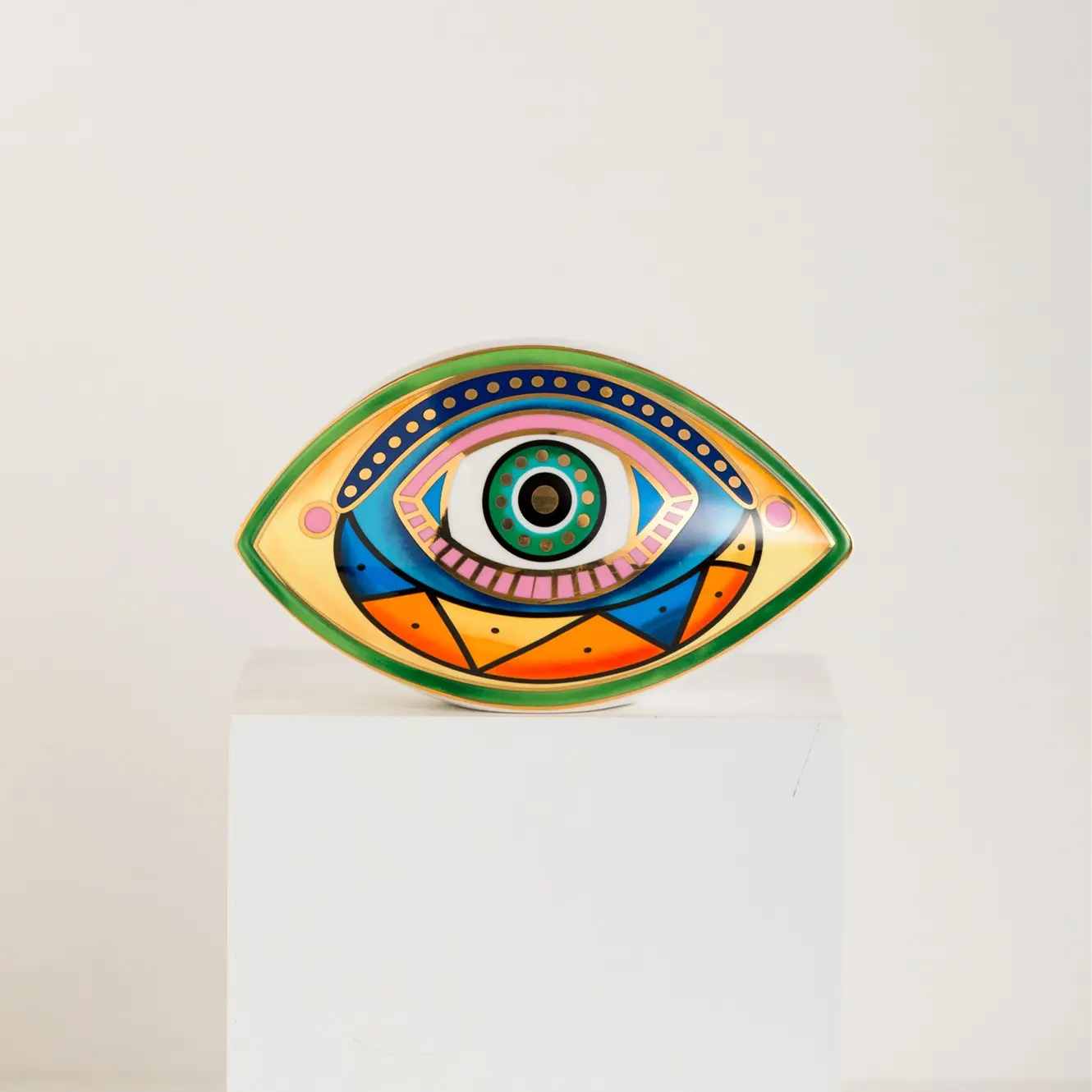 Custom Luxury Ceramic Eye Home Decor Spiritual Mandala Real Gold Porcelain Evil Eye Ornament For Home Decor Items Lucky Blessing
