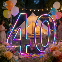 Chiffres néon lumineux populaires de 3 et 4 pieds, RVB, étanches IP65, pour décorations d'anniversaire, de mariage, de fête et de voiture