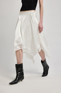 Jupe asymétrique irrégulière en satin perlé et dentelle pour femme, taille haute élastiquée, anti-plis, idéale pour l'été, tendance et élégante - Product Image 4