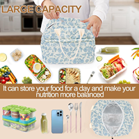 Sac à lunch isotherme portable grande capacité en polyester à motif floral, conservation de la chaleur pendant 12h, pour le camping en plein air, les voyages, logo personnalisé