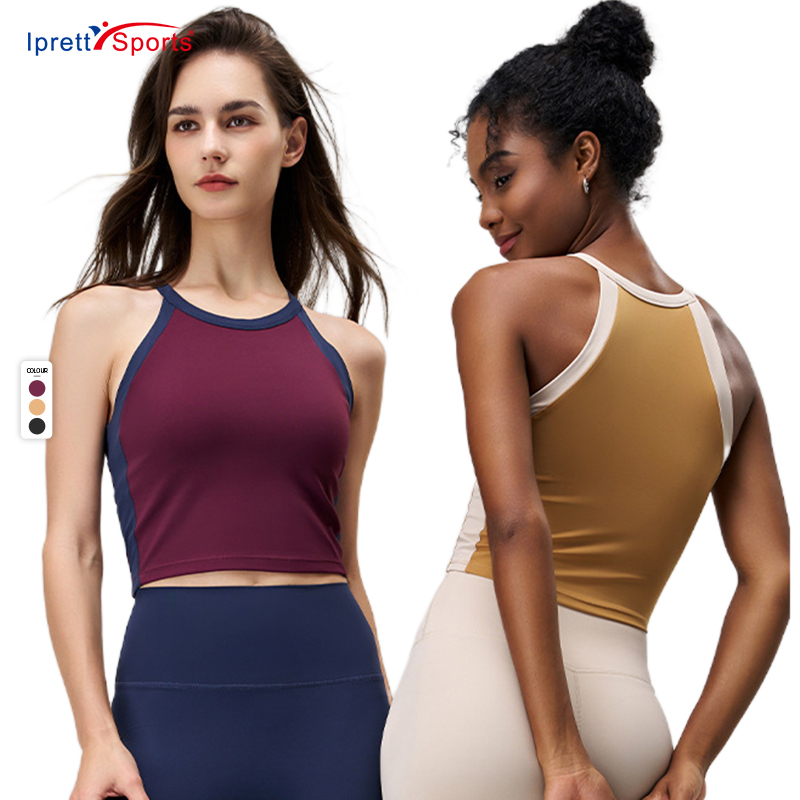 Summer Basic Causal Workout Vest Multi Color Yoga Top Fitness Gym Clothing Wearing Round Neck Sleeveless Crop Top Sports Bra