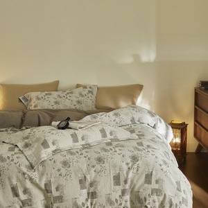 100 piumino Jacquard floreale in tessuto per la casa in cotone e lino <span class=keywords><strong>grigio</strong></span> intenso Set di biancheria da letto in quattro pezzi tinto in filato di lusso leggero - Product Image 5