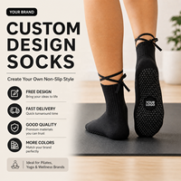 Chaussettes pour femmes personnalisées à marque privée, avec bande de maintien à la cheville et nœuds, de qualité supérieure, pour le yoga et le Pilates, antidérapantes, à séchage rapide, respirantes et écologiques