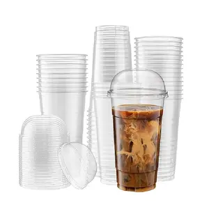 1000ml vidrio grande para mascotas para llevar embalaje frío desechable 32oz taza de café de plástico transparente con tapa