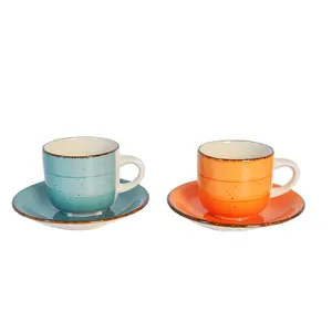 Muestra disponible <span class=keywords><strong>Conjunto</strong></span> de xicara e Pires, taza de café y platillo de cerámica pintada a mano italiana de porcelana de gres de lujo personalizada - Product Image 1