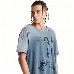 T-Shirt da uomo con logo personalizzato Plus Size t-Shirt corta lavata Vintage con stile t-Shirt da uomo - Product Image 3