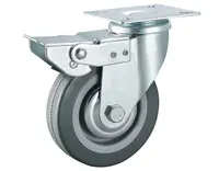 Gray Rubber Caster with Brake, Fixed Swivel Wheel